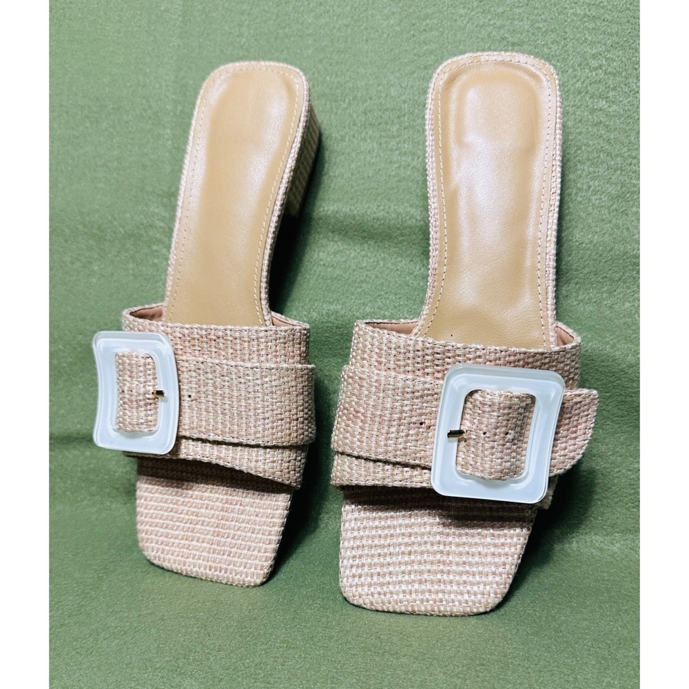 Raffia Woven style Sandal Slide Buckle Flat Size 9